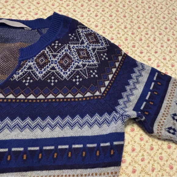 Athleta Fara Fair Isle Sweater Dress Split V-Neck Blue Women Size Medium - Picture 13 of 15